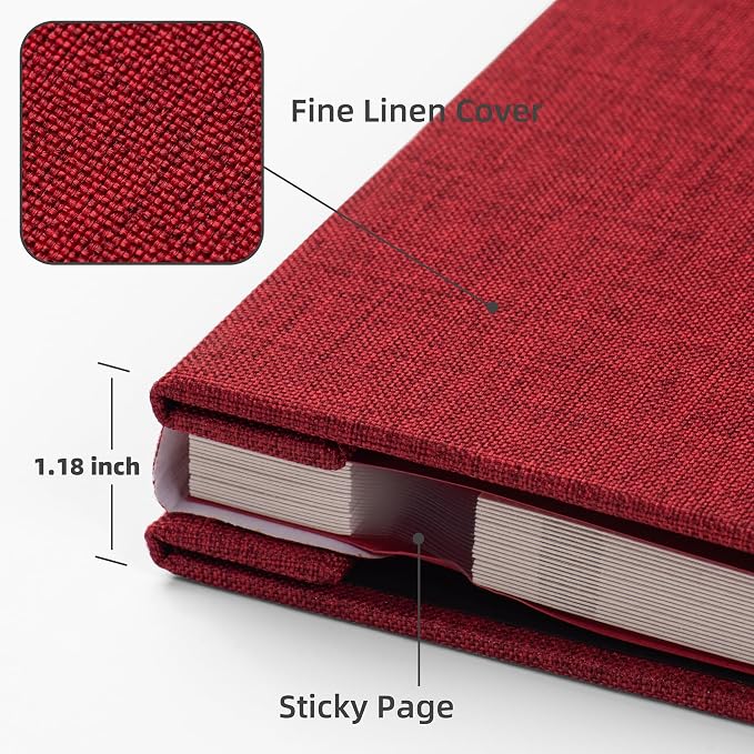 HoneyTolly Large Photo Album Self Adhesive, DIY Scrapbook Album for 3x5 4x6 8x10 Pictures, 60 Pages Linen Cover Memory Book, Ideal Gift for Family Wedding Baby Christmas Anniversary(Red) - Image 3