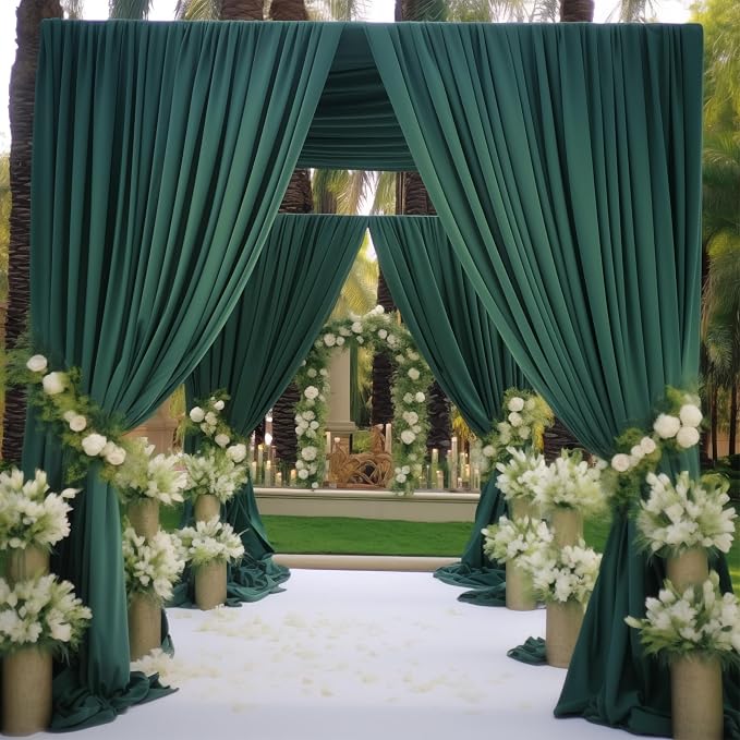 Hunter Green Backdrop Curtain-Wrinkle-Free Polyester Fabric Green Photography Curtains for Wedding Party Photo Background Decorations- 16 X10FT (Hunter Green) - Image 4