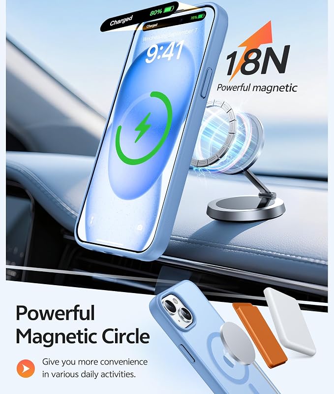 FNTCASE for iPhone 15/14/13 Case, Fit for Magsafe, Glass Screen Protector | Translucent Matte, Magnetic Phone Cases, 14FT Military Grade Drop Protection, Slim Shockproof Protective Cover, Light Blue - Image 3