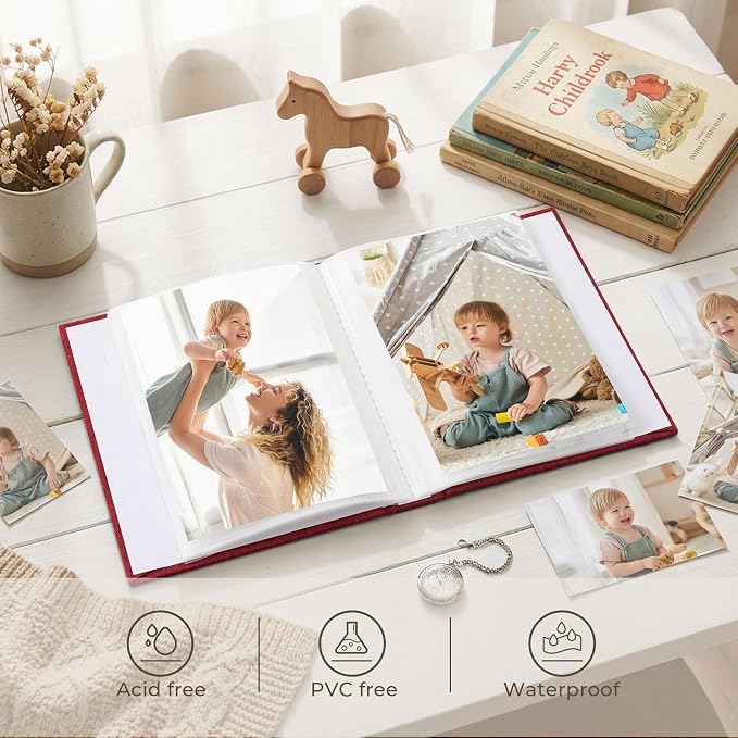 Vienrose Small Photo Album 4x6 Photos, 2 Pack Linen Cover Mini Photo Book, 26-Page Holds 52 Pictures, Baby Memory Book & Gift, Lightweight Brag Book for Photos, Artwork & Postcards Storage, Red - Image 5
