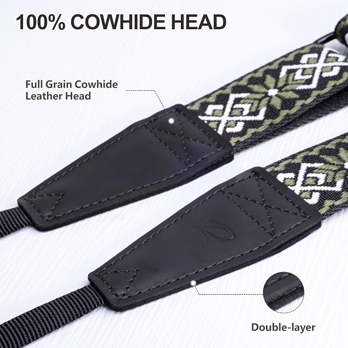 Padwa Lifestyle Adjustable Camera Strap - 1.5" Full Grain Leather Ends Camera Straps for Photographers, Adjustable Neck Shoulder & Crossbody Cotton Strap Quick Release for Cameras and Binoculars - Image 2