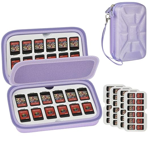 Game Card Case for Nintendo Switch, 72 Games and 144 MicroSD Cards, Purple | Hard EVA Memory Card Organizer with Removable EVA-PVC Trays, Fitted Slots and Finger Grooves for Easier Browsing by GWCASE