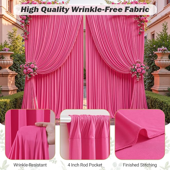 8ftx10ft Wrinkle Free Hot Pink Backdrop Curtain - 10 Feet Photography Backdrop Drapes, Silky Polyester Back Drop Cloth for Wedding Baby Shower Balloon Arch Background - Image 5