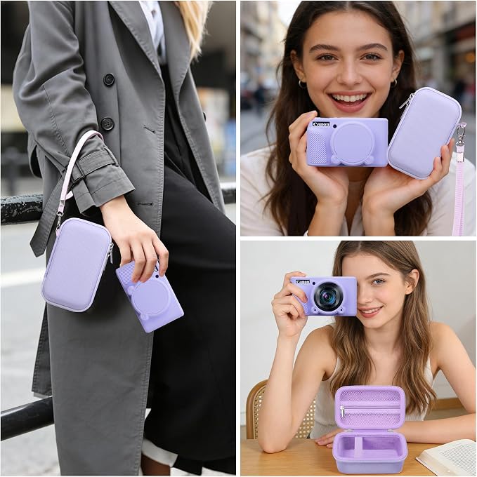 BOVKE Hard Case+Silicone Cover for Canon PowerShot SX740 HS Camera, Purple | SX740 SX730 Digital Camera Shockproof EVA Storage Bag & Soft Silicone Protective Case with Removable Lens Cover, Wrist Strap - Image 7