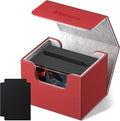 Mlikero Card Deck Box, Commander Deck Box Holds 100+ Double-Sleeved Cards with 2 Dividers, Leather Magnetic Closure Card Box Fit for MTG, TCG (Red) by Mlikero