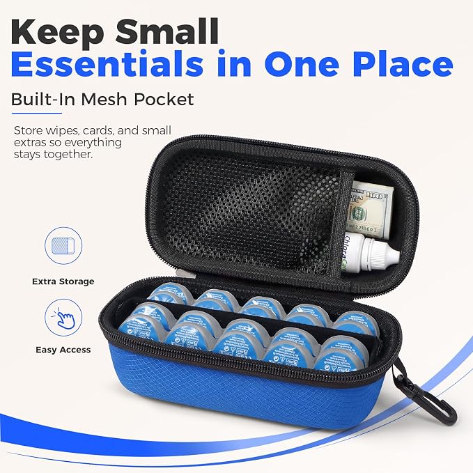 WOMACO Daily Contact Lens Case, Hard Shell Portable Contact Lens Travel Box for Disposable Daily Lenses, Left Right Separated Contact Lens Storage Organizer with Mesh Pocket (Blue, for 40 pieces) - Image 5