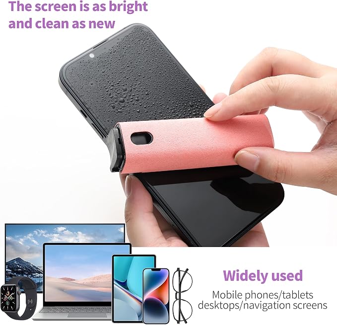 CUIUD Touchscreen Screen Cleaner Kit 2 Pcs, Phone, Tablet and Car Screen Cleaner, Two in One Spray and Microfiber Cloth(2 Pack Pink) - Image 7