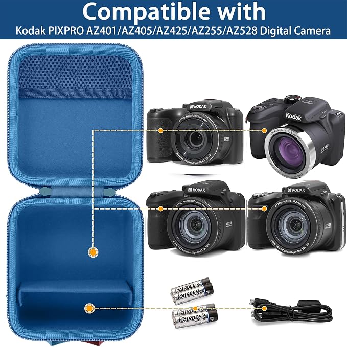 Case for KODAK PIXPRO AZ653/AZ401/AZ405/AZ425/AZ528 Digital Camera | Protective Storage Box, Portable Carrying Box, Smooth Zipper, Travel-ready, Shoulder Strap Covenient to Carry, Blue Case - Image 3