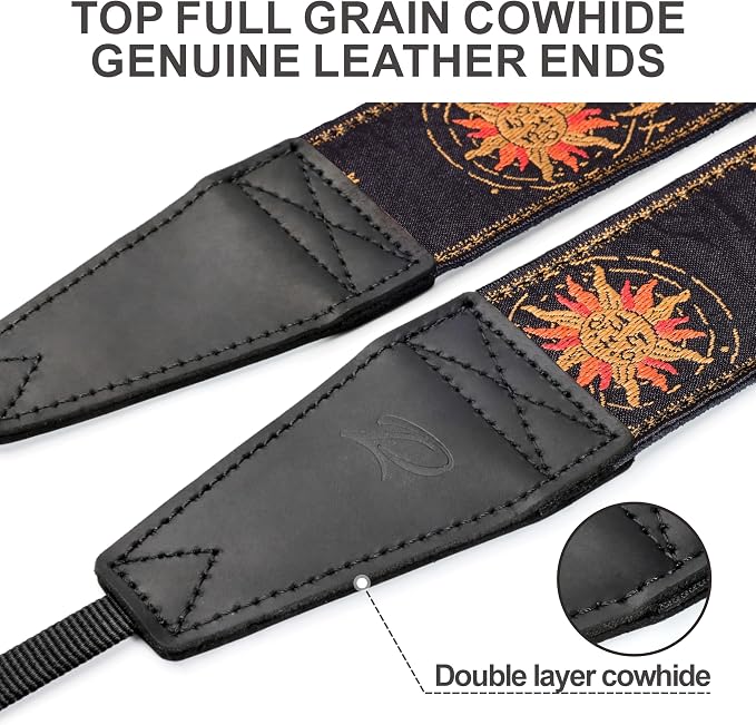 Padwa Lifestyle Helios Moon God Camera Strap -2" Full Grain Leather Ends Camera Straps for Photographers, Vintage Embroidered Cotton Weave Soft Suede Fabric Padded Strap Quick Release fits All Cameras - Image 2