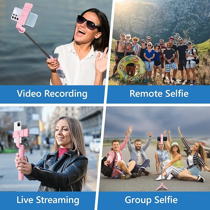 Selfie Stick Tripod, 40in Retractable Phone Tripod with Wireless Remote Control & Light, Portable Selfie Stick Tripod for Photograph, Video Recording, Compatible with All Cellphones (Pink) - Image 2