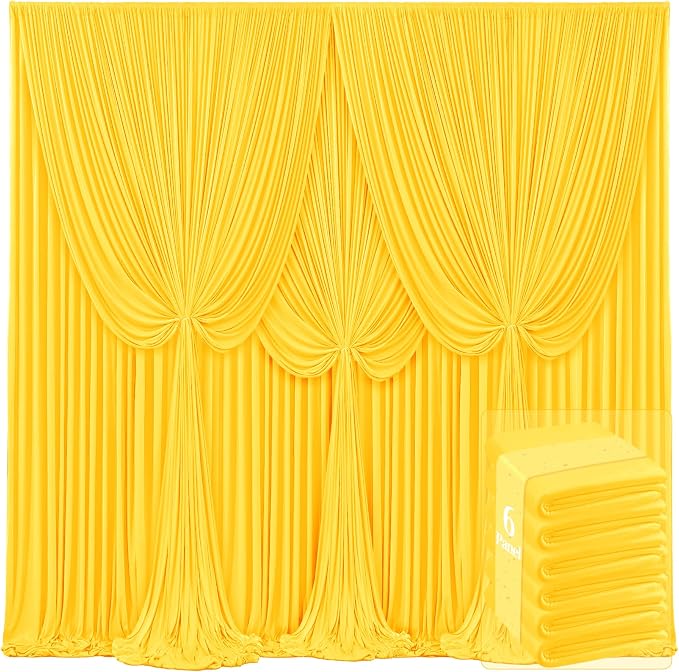 6 Panels Yellow Backdrop Curtains for Wedding Party Wrinkle Free Backdrops Curtain Drapes Fabric Decorations Photo Back Drop Cloth for Baby Shower Photography Stage Reception 30ft(W) x 12ft(H) by Tao-GePartyDecorations