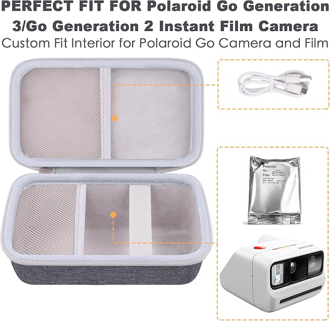 khanka Travel Case for Polaroid Go Generation 3 (6660/9191) Mini Instant Camera/Polaroid Go Generation 2 (6282),Case Only（Grey） - Image 5