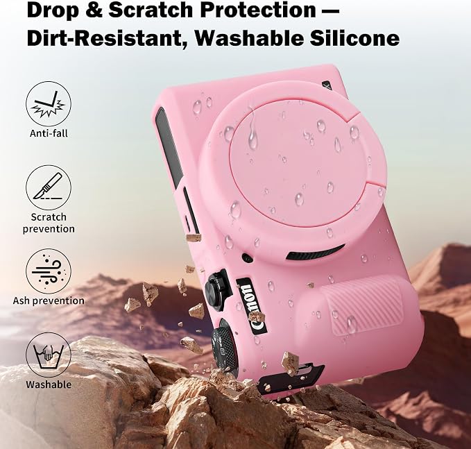 Silicone Camera Case for Canon PowerShot G7X Mark III (Pink) | Soft Silicone Case, Removable Lens Cover, 2 Screen Protectors & 1 Wrist Strap, Anti-Scratch, Lightweight Camera Accessories - Image 4