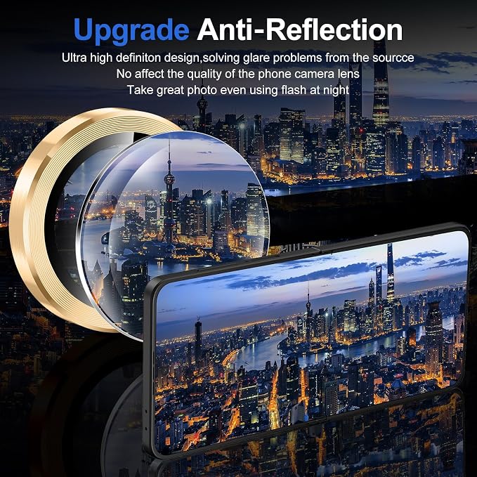for Samsung Galaxy Z Flip 7 Camera Lens Protector, Individual Metal Ring Tempered Glass Lens Cover, [Strong Adsorption] Scratch Resistant Ultra-Thin HD Clear Lens Cover, 1 Set-Gold - Image 4