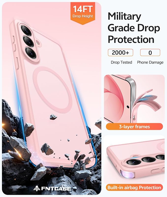 FNTCASE for Samsung Galaxy S26 Plus Case, Fit for Magsafe, Screen Protector | Full Camera Protection, Translucent Matte, 14FT Military Grade Drop Proof, Shockproof Protective Phone Cover, Light Pink - Image 5