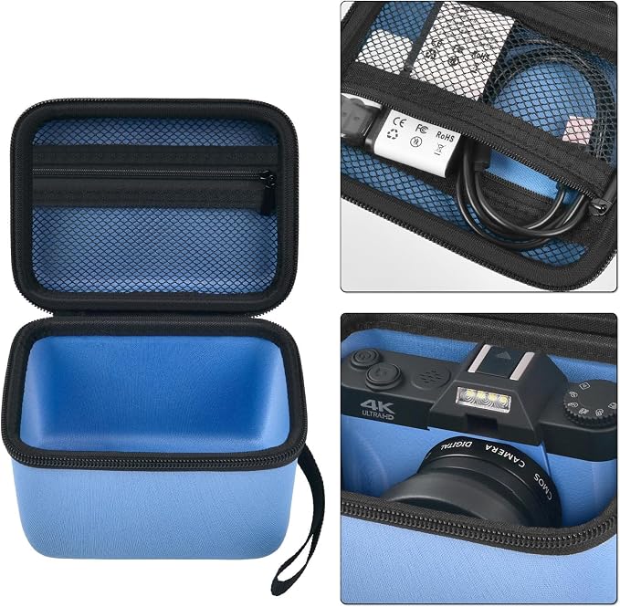 Comecase Vlogging Camera Case for Duluvulu/for VJIANGER 4K Digital Cameras | Mesh Pocket for Charging Cables and Batteries, Travel Storage for Vloggers, Parties and Camping (Blue) - Case Only - Image 4