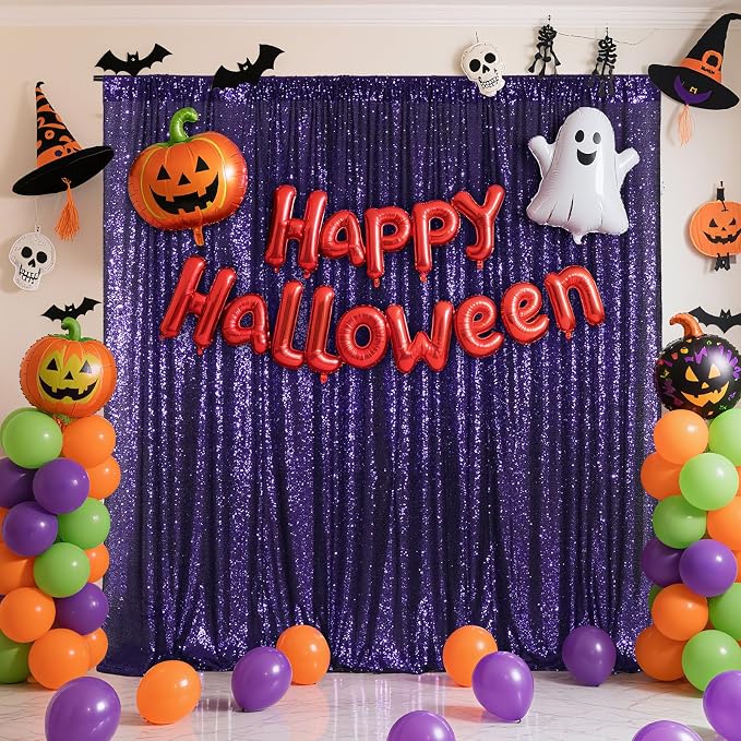 Poise3EHome Purple Sequin Backdrop,8FT x 10FT Sequin Photography Backdrop Curtain for Halloween Party Birthday Decoration - Image 8