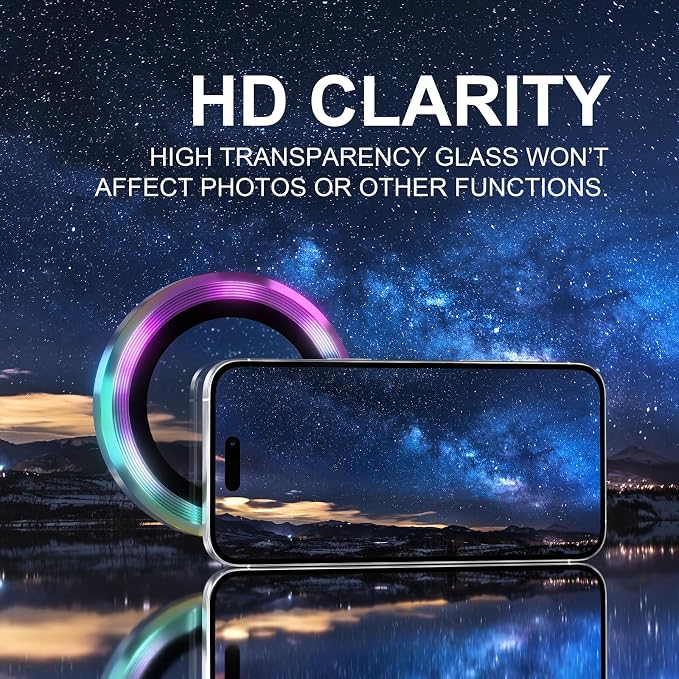 Choiche for iPhone 16 Pro/iPhone 16 Pro Max Camera Lens Protector | Ultra HD, 9H Tempered Glass Camera Cover Screen Protector Metal Ring Decoration Accessories (Colorful) - Image 5