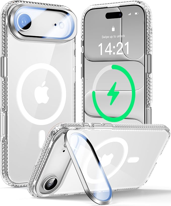 VOFATA [Upgraded Full Camera Protection] for iPhone Air Case with Camera Cover Stand [Fit for MagSafe][10FT Mil-Grade Protection] Transparent Magnetic Phone Cover for iPhone 17 Air Case, Clear by VOFATA