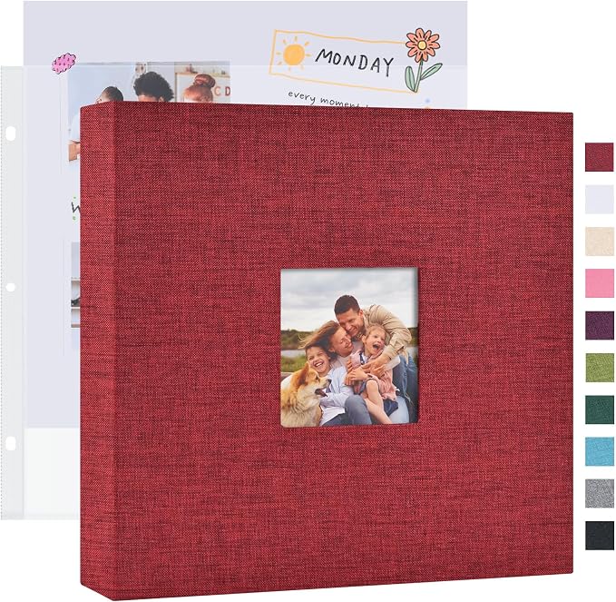 Mublalbum 12x12 Inch 3 Ring DIY Scrapbook Photo Album 40 Pages, Red | 3 Ring Binder Scrapbook, Linen Cover, 20 Plastic Sleeves 40 Pages, Memory Book for Wedding, Baby, Family, DIY Projects by Mublalbum