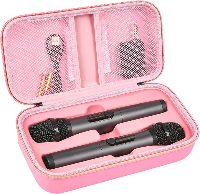 Wireless Microphone Case Compatible with JBL Wireless Two Microphone System, Handheld Dual Mic Travel Bag for Singing or Karaoke for Receivers, Adapters, AA Batteries by Againmore
