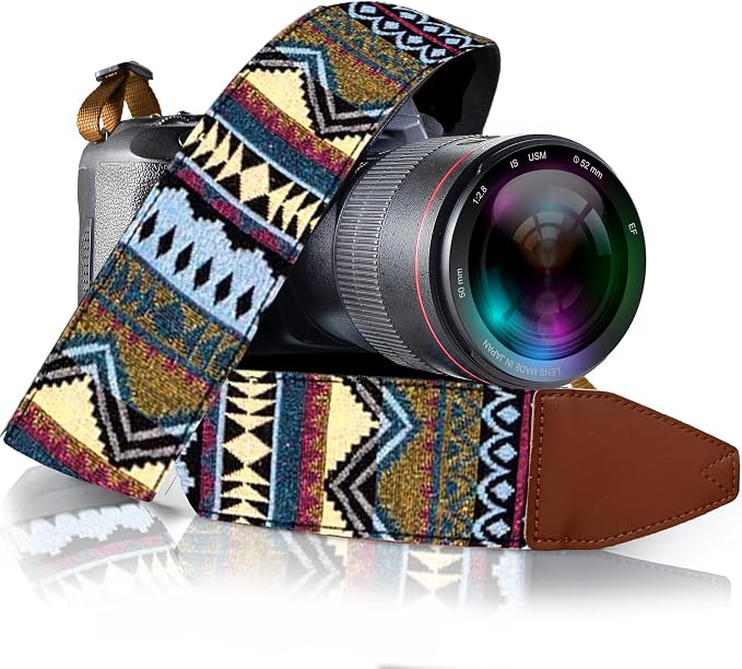 Art Tribute Camera Strap - Shoulder, Crossbody & Neck Camera Strap for Photographers, Fits All Cameras, Canon Nikon Sony Fujifilm, Padded Strap W/Quick Release, Embroidered Cotton & Leather Ends by ArtTribute