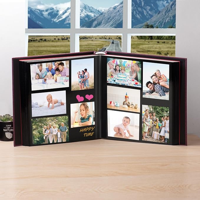 Large Photo Album Self Adhesive 4x6 5x7 3x5 8x10 Scrapbook Magnetic Album DIY Scrap Book Length 13 x Width 12.8 (Inches) 120 Black Sticky Pages Linen Cover DIY Photo Album(Purple) - Image 3