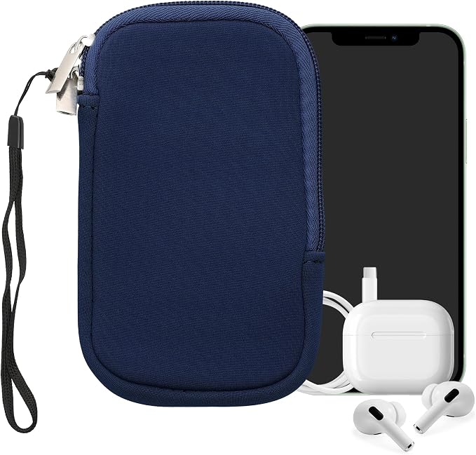 kwmobile Universal Phone Pouch Size L - 6.5" - Neoprene Smartphone Pouch with Zip - Water-Repellent Mobile Phone Case - Sleeve in Dark Blue - Image 8