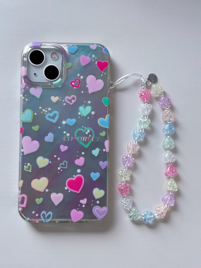 Drawwind Phone Charm Beaded Wristlet Strap Universal Cell Phone Lanyard Cute Bracelet Wrist Strap Beaded Chain String Handmade Accessories for Case Camera Bags (Hearts Galore) - Image 2