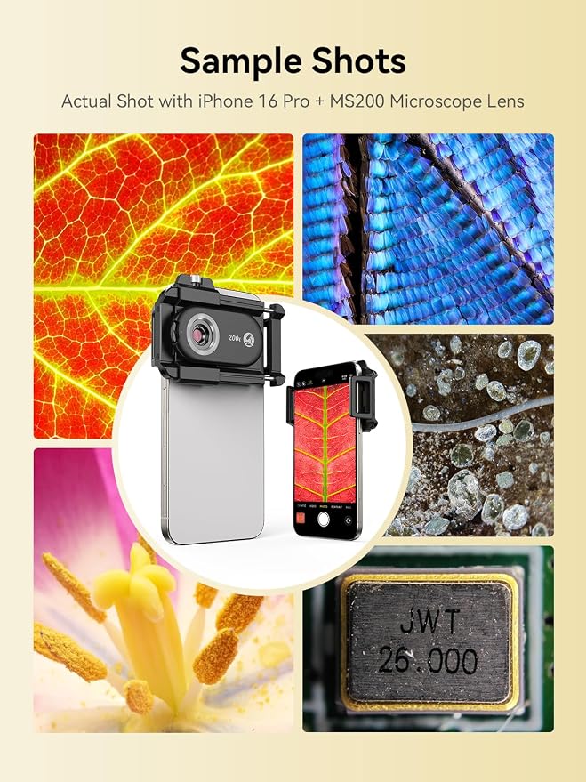 MIAO LAB 200X Phone Microscope Lens, Phone Camera Micro Lens with Universal Clip/LED Light/CPL, Mini Pocket Microscope Attachment for iPhone 17/16/15/14/13 Series and Most Smartphone MS200(200X) - Image 2