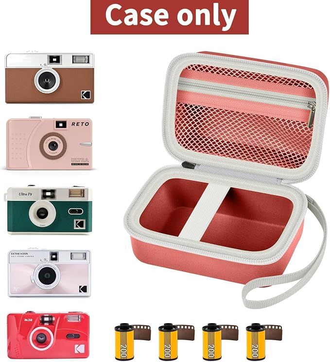 Film Camera Case for Kodak EKTAR H35 H35N Half Frame Film Camera | Camera and 35mm Film Rolls Storage, Mesh Pocket for Small Accessories, Travel and Home Organization; Large, Brown, Case Only - Image 2