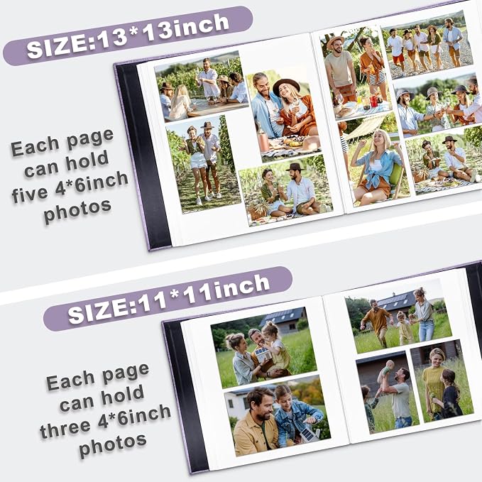 Large Photo Album Self Adhesive, DIY Scrapbook Album for 4x6 8x10 Pictures, 40 Pages Light Purple Linen Cover Memory Book, Ideal Gift for Family Travel Wedding Baby Christmas Anniversary - Image 5