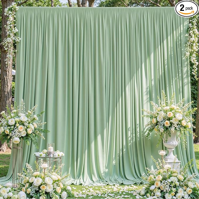 10x10 Sage Green Backdrop Curtain for Parties Wrinkle Free Dark Green Photo Curtains Backdrop Drapes Fabric Decoration for Baby Shower Birthday Party Photography 5ft x 10ft,2 Panels by Tao-GePartyDecorations
