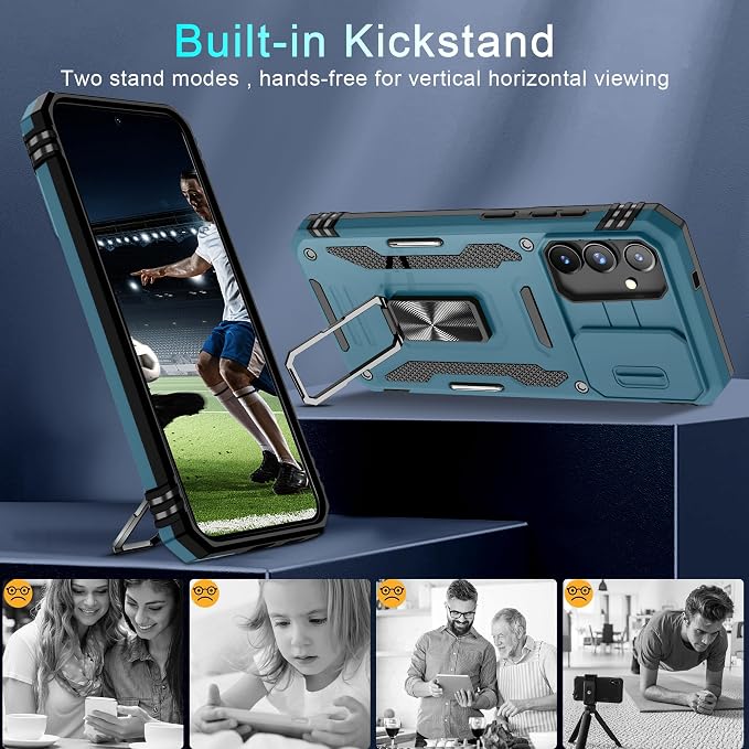 DEERLAMN Case for Samsung Galaxy S25 Plus/S24 Plus 6.7-Inch with Slide Camera Cover+Screen Protector(1 Pack), Rotated Ring Kickstand Military Grade Shockproof Protective Cover-Light Blue - Image 5