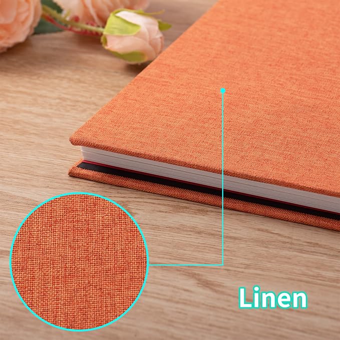 Photo Album Self Adhesive Scrapbook Album for 4×6 Pictures DIY Magnetic Linen Cover Album 15 Sheets/30 Blank Pages for Family Wedding, Birthday, Christmas, Anniversary (Orange) - Image 4