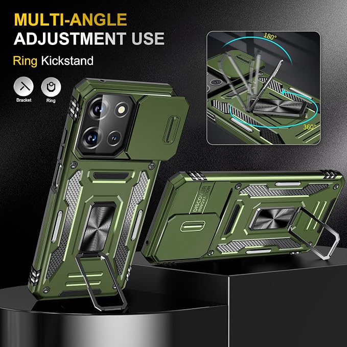 for Moto G 2025 Case with Screen Protector and with Camera Cover, 360°Military Grade Rotatable Kickstand (Heavy Duty) Shockproof Protective, Case for Moto G 2025 Army Green - Image 7