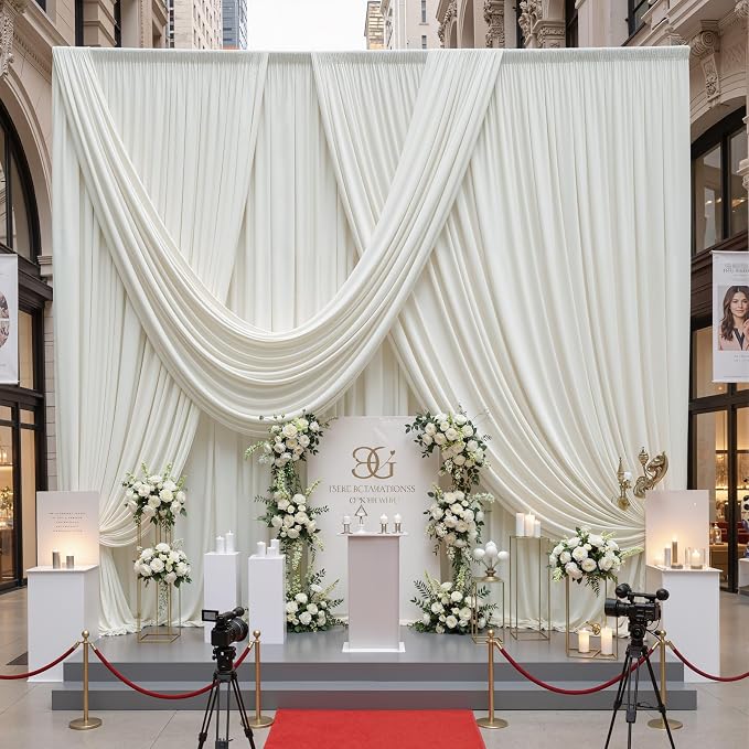 30ftx10ft Wrinkle Free Ivory Backdrop Curtains for Parties, 6 Panels 5x10ft Silky Polyester Photo Backdrop Drapes Back Drop Cloth Drapry for Wedding Birthday Photography Background - Image 3
