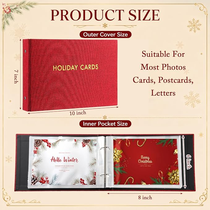 Spiareal Holiday Card Greeting Card Binder Album 6x8, Red | 100 Pages, Clapperboard Movie Design, Photo Holder for Party Wedding, Postcard Storage Organizer, Memory Keepsake Book - Image 3