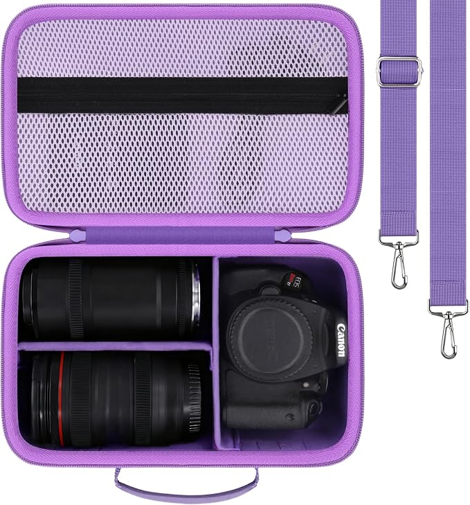 khanka Camera Case for Canon EOS Rebel R6 V/T7/T100/T6/R50/R100/R5/R7/R8/R6 Mark II/SL3 DSLR Camera,Travel Carrying Case for Canon EOS Rebel Camera and 18-55mm/18-45mm Lens(Purple Case Only) by khanka