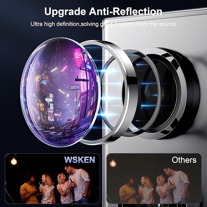 WSKEN for Samsung Galaxy S24 Ultra Camera Lens Protector - Ultra Thin | Case Friendly, 9H Shatterproof Tempered Glass, Anti Scratch Metal Circle, Camera Screen Protector Cover Accessories, Silver - Image 2
