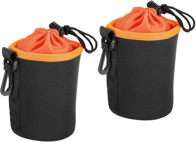PATIKIL Camera Lens Bag, 2 Pcs 3.3" ID x 5.5" H Cylindrical Drawstring Lens Pouch with Thick Protective Neoprene, Lens Case for DSLR Camera Lens, Water Coffee Cups Black, Orange by PATIKIL