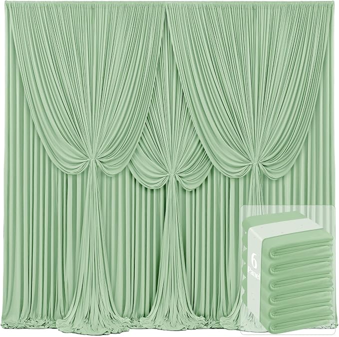 6 Panels Sage Green Backdrop Curtains for Wedding Party Wrinkle Free Backdrops Curtain Drapes Fabric Decorations Photo Back Drop Cloth for Baby Shower Photography Stage Reception 30ft(W) x 12ft(H) by Tao-GePartyDecorations