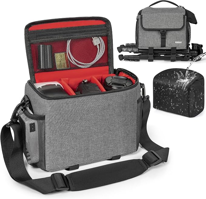 Camera Carrying Case, Camera Storage Bags Anti-Shock Crossbody Camera Case | Compatible for Canon, Nikon, Sony, Fuji DSLR/SLR/Mirrorless Cameras, Lens and Accessories, 9''× 4.7''× 7.5'', Grey by GMAK