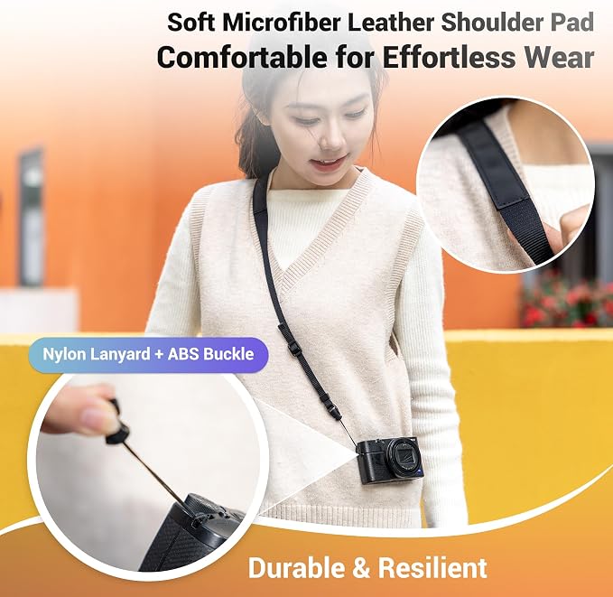 Camera Neck Strap w Leather Pad & Quick Release for GR IV III RX100 VII L10 | Camera Shoulder Strap for Ricoh GR IIIx HDF GRIV GRIII, RX100 VI V VA IV III Lumix L10,for Polaroid Go Now Gen 3rd D-LUX 8 7 - Image 3