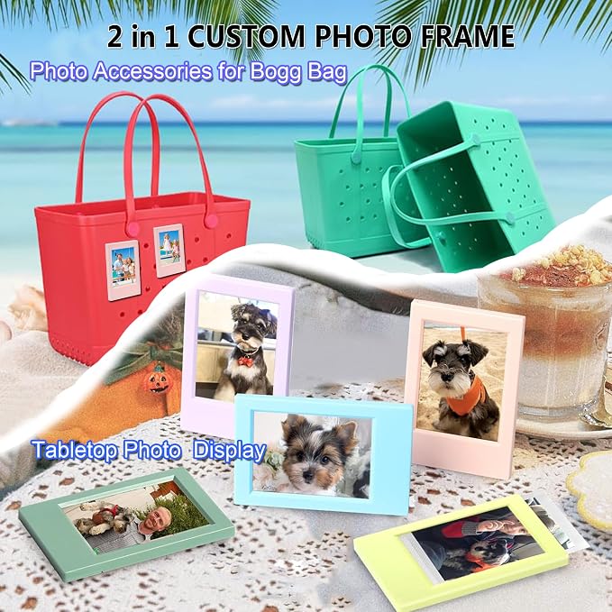2 in 1 Picture Frame for Bogg Bag Accessories, 2x3 Photo Frame for Fujifilm Instax 3-Inch Film, Custom Frame Charms for Beach Tote Bag(1Piece Pink, 1Piece White) - Image 7