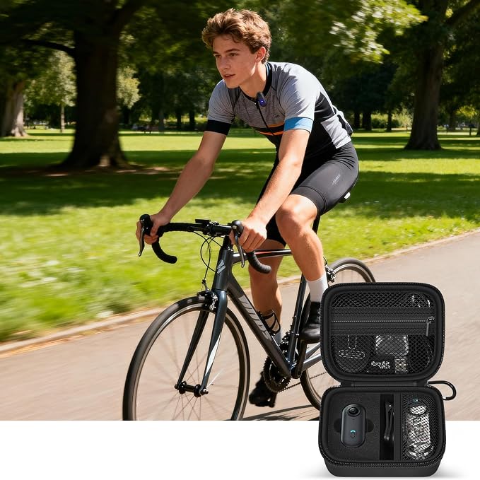 casmilee Hard Mini Body Camera Case for Thumb Action Cam, Box Only | Hard shell 5.2 x 4.25 x 2.2 in case with sponge insert, mesh pockets and carabiner for vloggers, riders and travel - Image 9