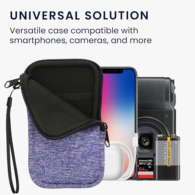 kwmobile Universal Phone Pouch Size M - 5.5" - Neoprene Smartphone Pouch with Zip - Water-Repellent Mobile Phone Case - Sleeve in Denim/White - Image 4