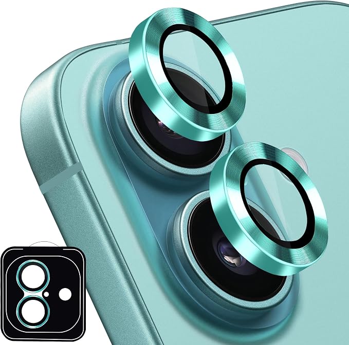 Designed for iPhone 16 and 16 Plus Camera Lens Protector, Metal Lens Cover 9H Tempered Glass Camera Cover Anti Scratch Shockproof Screen Protector by Hsefo