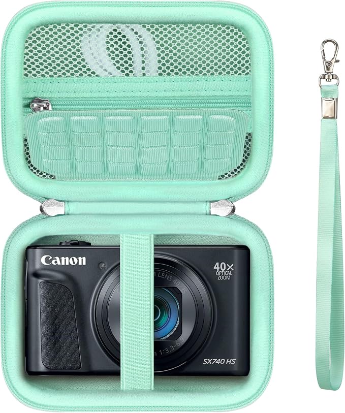 Carrying Case for Canon PowerShot SX740 HS, SX730 HS Camera, Green | SX720 HS, SX620 HS, G7 X Mark III, G7 X Mark II Digital Camera, Storage Holder Travel Bag with Mesh Pocket for Battery Pack by Supmay