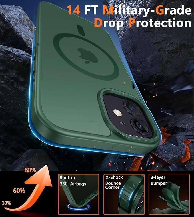 FNTCASE for iPhone 12/iPhone 12 Pro Case Green: Fit for MagSafe | Translucent Magnetic Camera Protection Slim Cases, 14FT Military Grade Drop Tested, Matte Shockproof Cover - Image 5